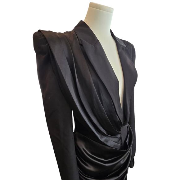 NWT Yris Black Maxi Deep Plunge Drape Dress Sz. Large - Picture 4 of 11
